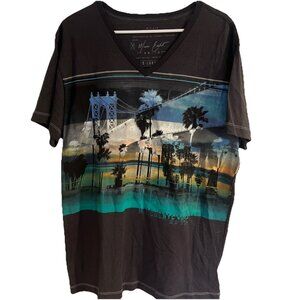 Marc Ecko V Neck deadly threads XL 100% cotton Graphic Gray Short Sleeve Shirt